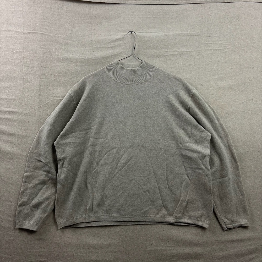 Vtg Eddie Bauer Mock Neck‎ Sweater Mens XXL Grey Cotton Long Sleeve Knit Relaxed